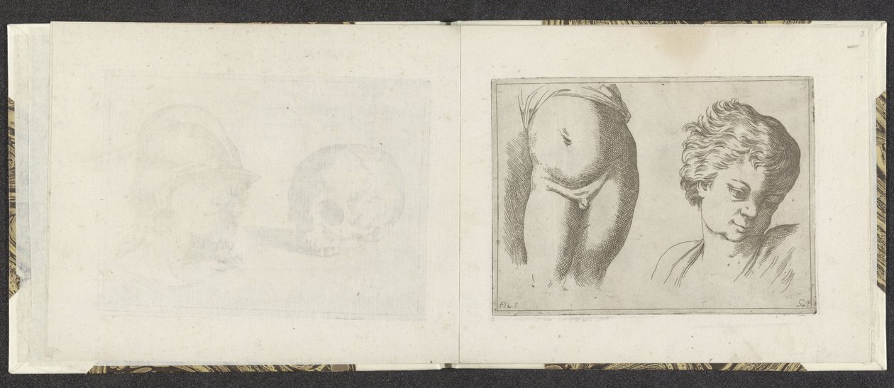 Naken underkropp og hode til et barn Tegningseksempler (serietittel) Mitelli intaglio (serietittel) av Giuseppe Maria Mitelli