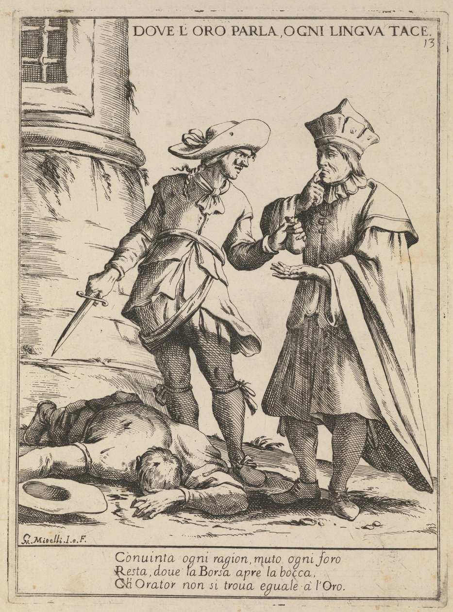 Der gullet taler, er hver tunge stille. Der de snakker, er hvert språk stille, 1678 av Giuseppe Maria Mitelli