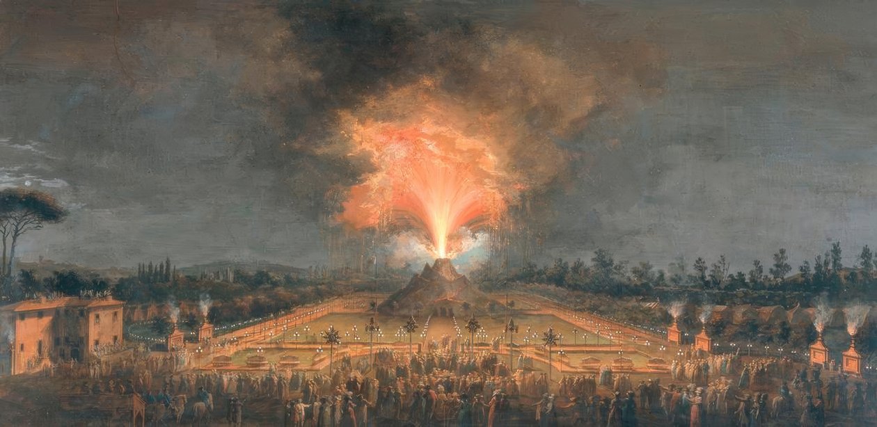 Nattfestival med ildpustende vulkan i Cascine i Firenze til ære for storhertug Ferdinand III av Giuseppe Maria Terreni