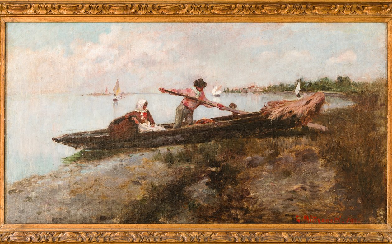 Avgang fra Cavallino (oljemaleri på lerret) av Giuseppe Miti Zanetti