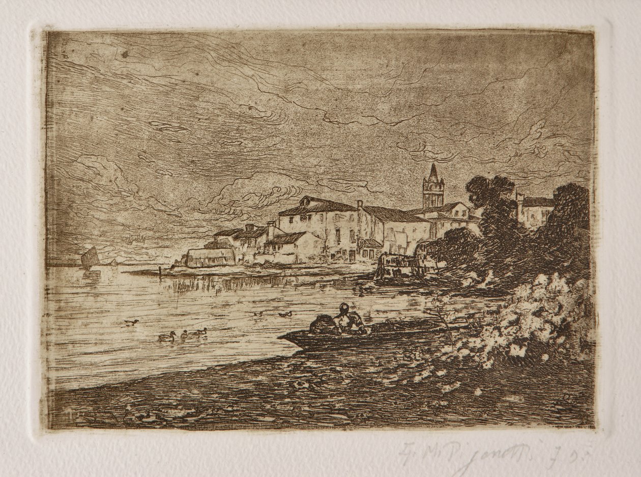 Venetian Lagoon (etsing og akvatint på hvitt papir) av Giuseppe Miti Zanetti