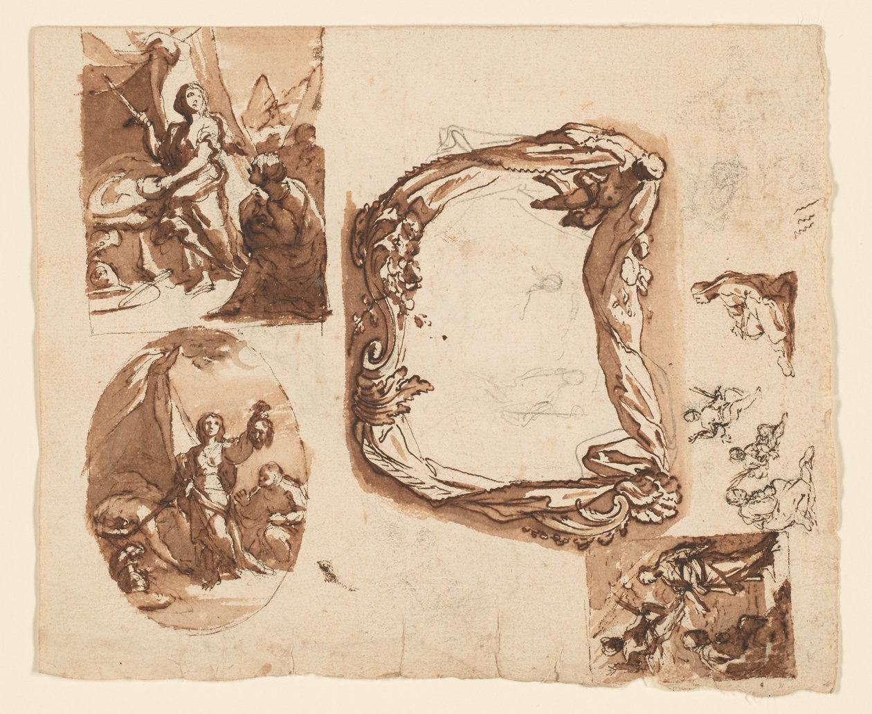 Judith og Holofernes og andre studier (recto); Diana og Endymion (verso) av Giuseppe Nicola Nasini