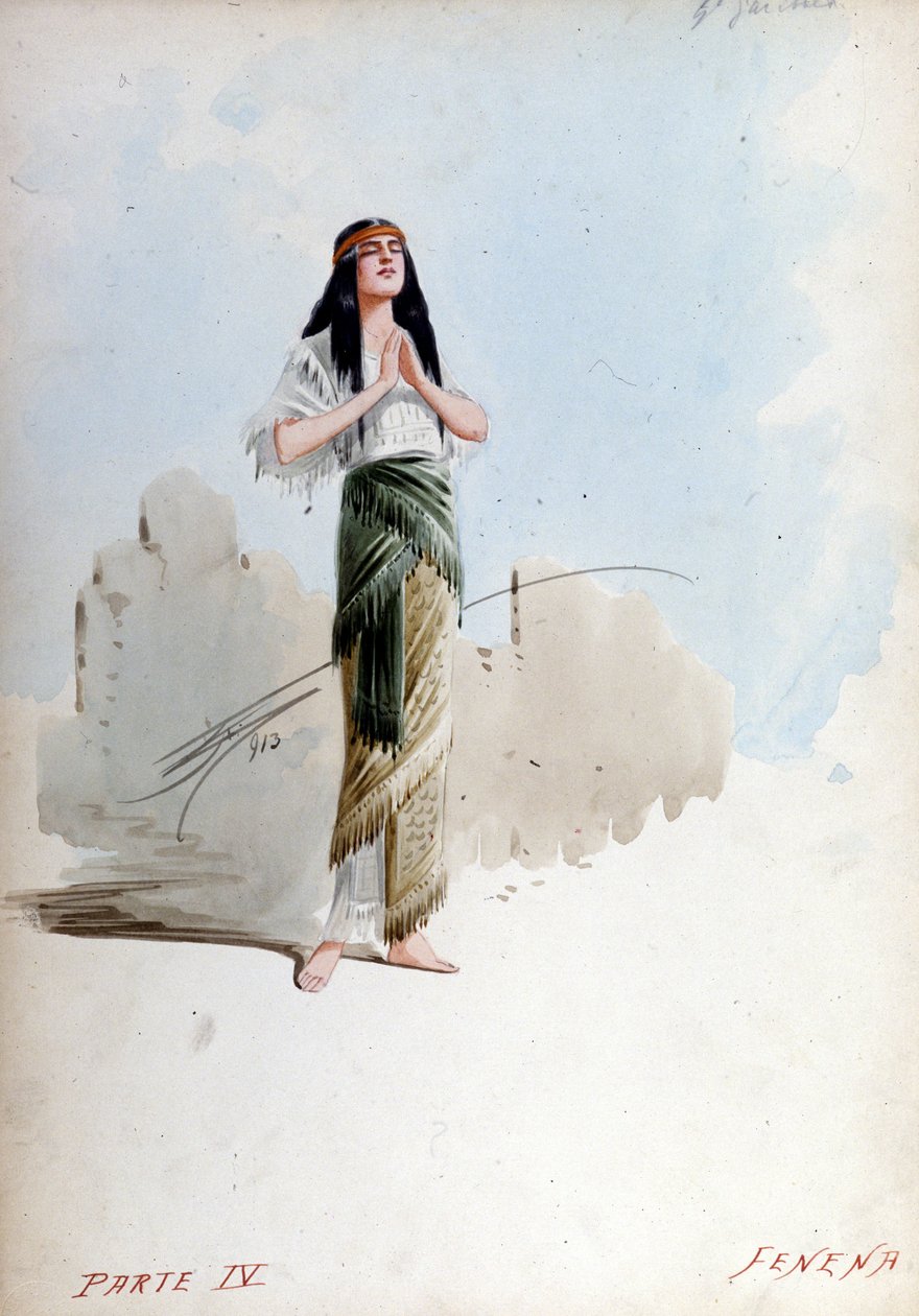 Fenena-kostyme av Giuseppe Palanti (1881-1946) i operaen av Giuseppe Verdi (1813 - 1901), Nabucco først kalt Nabucodonosor Museum of the Scala av Giuseppe Palanti
