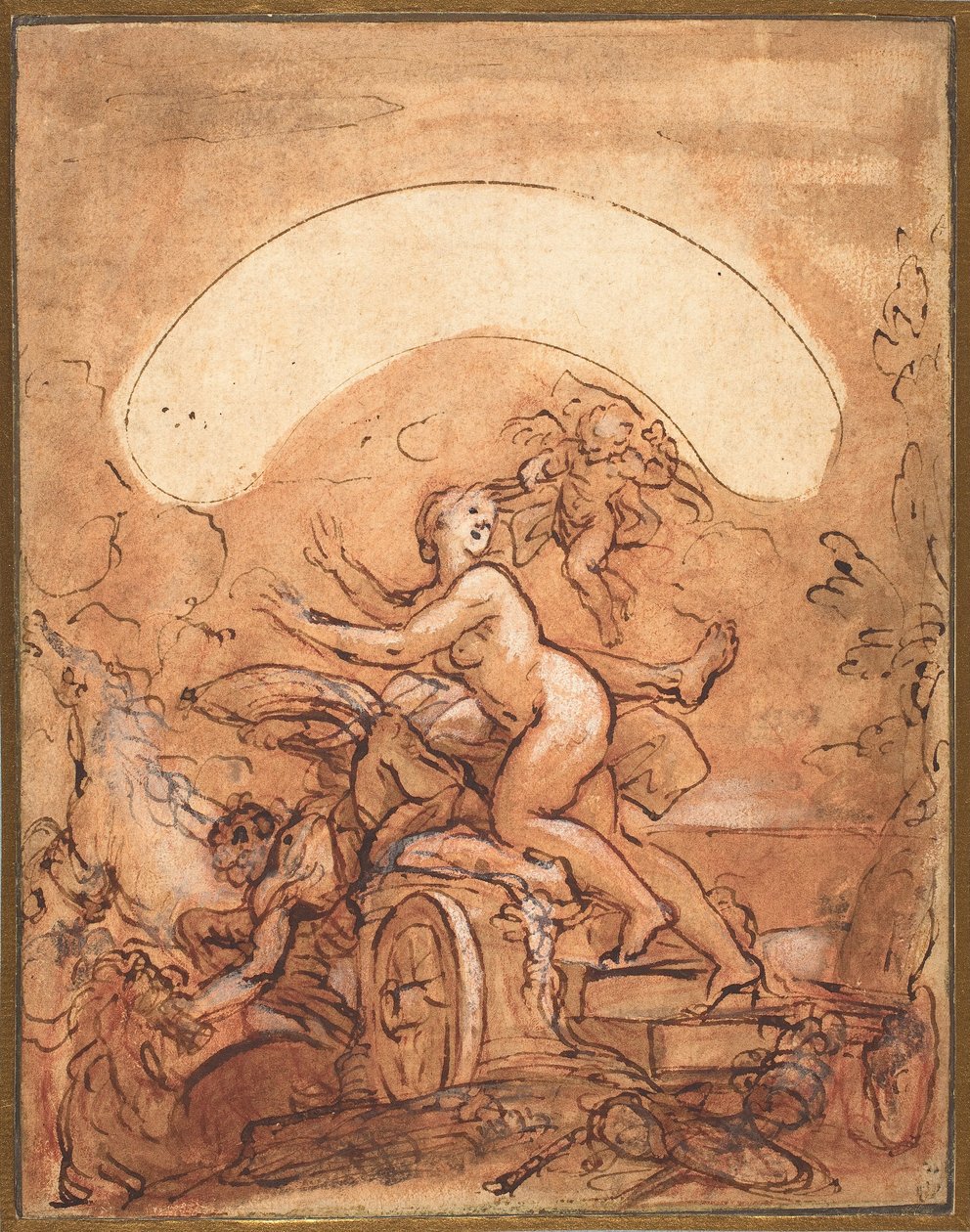 Auroras stevnemøte med avbrutt tid, ca. 1700 (gouache på papir) av Giuseppe Passeri