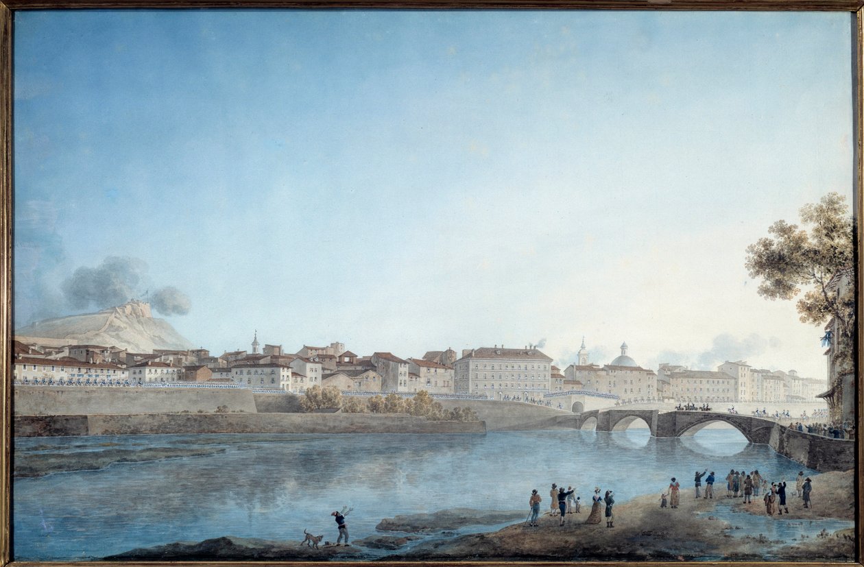 Inntreden av general Napoleon Bonaparte (1769-1821) i Nice, franskmennenes første hovedkvarter 28. mars 1796 Akvarell av Giuseppe Pietro Bagetti (1764-1831) 1796 Søn. 0,54x0,82 m Nice, Museum of Art and History - Entry of General Napoleon Bonaparte (17 av Giuseppe Pietro Bagetti