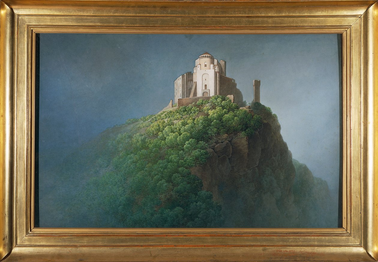 Saint Michael's Abbey ved inngangen til Val di Susa, av Giuseppe Pietro Bagetti, maleri av Giuseppe Pietro Bagetti