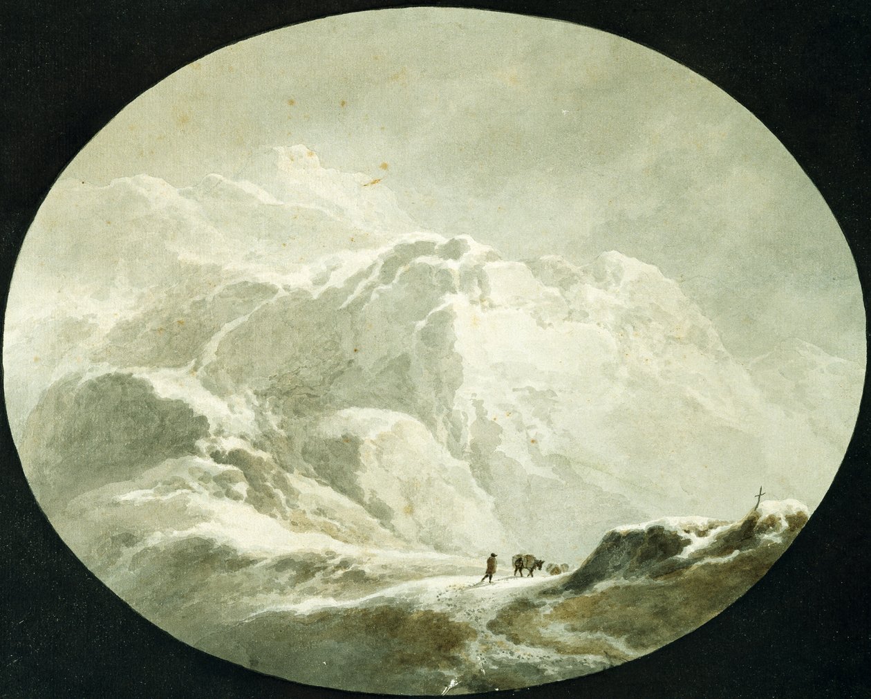 Snødekket alpepass, av Giuseppe Pietro Bagetti (1764-1831) av Giuseppe Pietro Bagetti