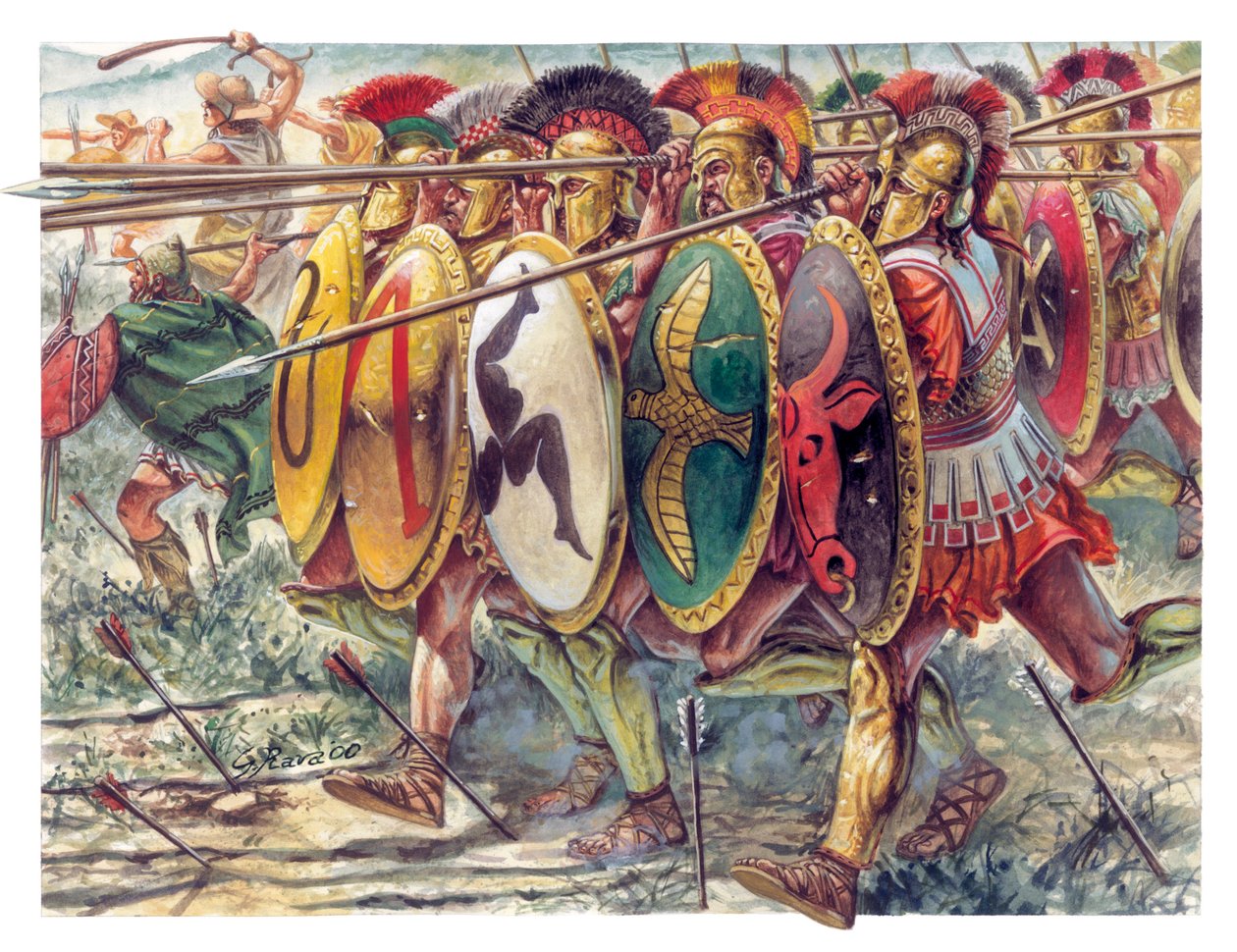 Antikkens Hellas: hoplitter, infanteri med tunge våpen - Antikkens Hellas: hoplitter - Illustrasjon av Giuseppe Rava av Giuseppe Rava