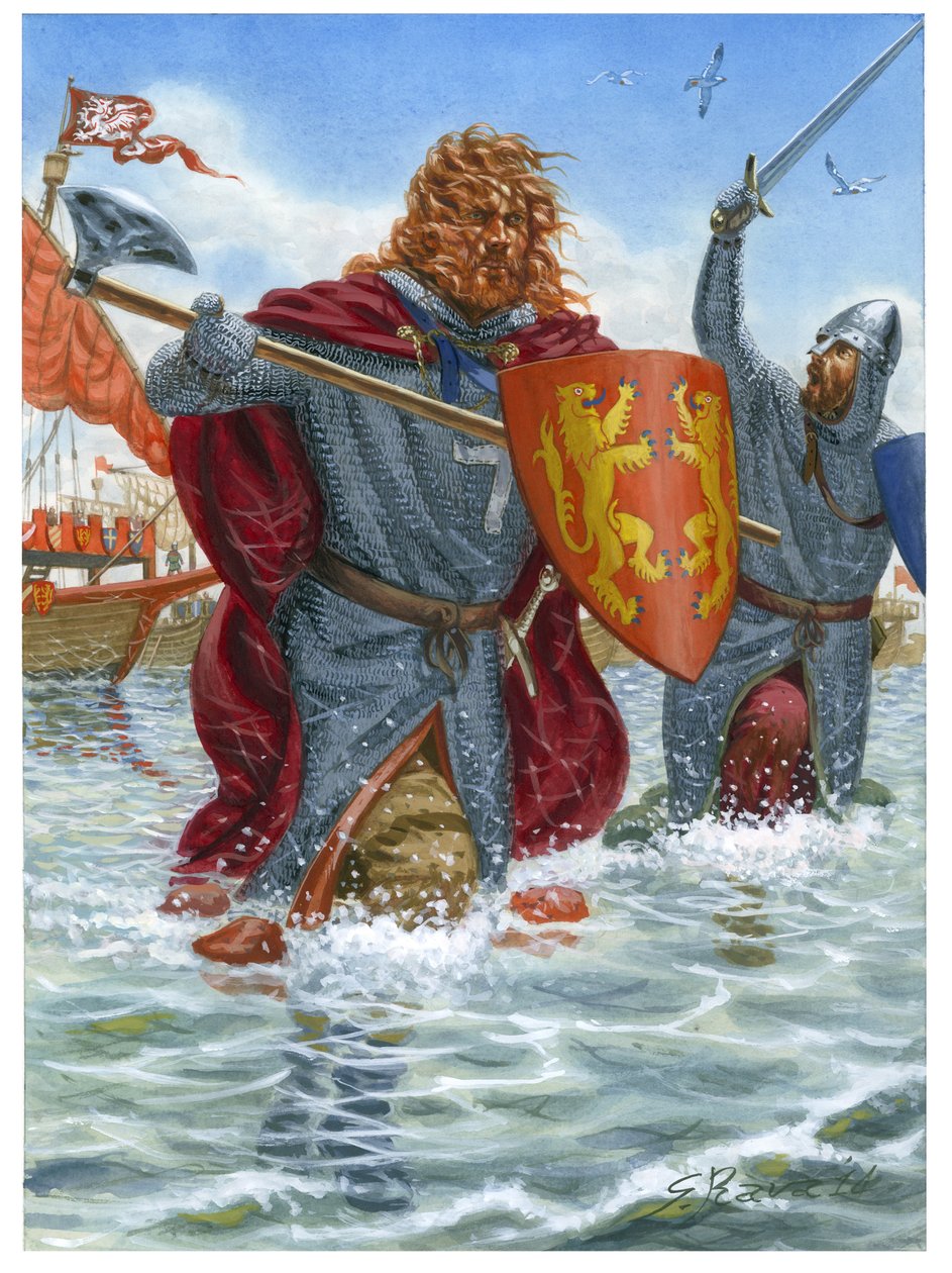 Tredje korstog: Richard I av England, kjent som Løvehjerte (1157–1199), angriper Saint Jean d#39;Acre (1191) (illustrasjon) av Giuseppe Rava