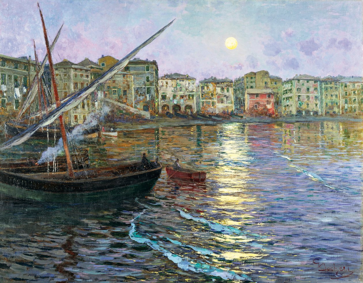 Månepoesi av Liguria, av Giuseppe Sacheri (1863-1950), olje på lerret av Giuseppe Sacheri
