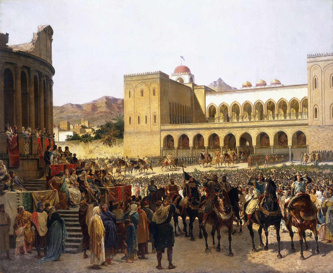 Utgangen til Ruggero I, kongen av Sicilia, fra Palazzo Reale, av Giuseppe Sciuti