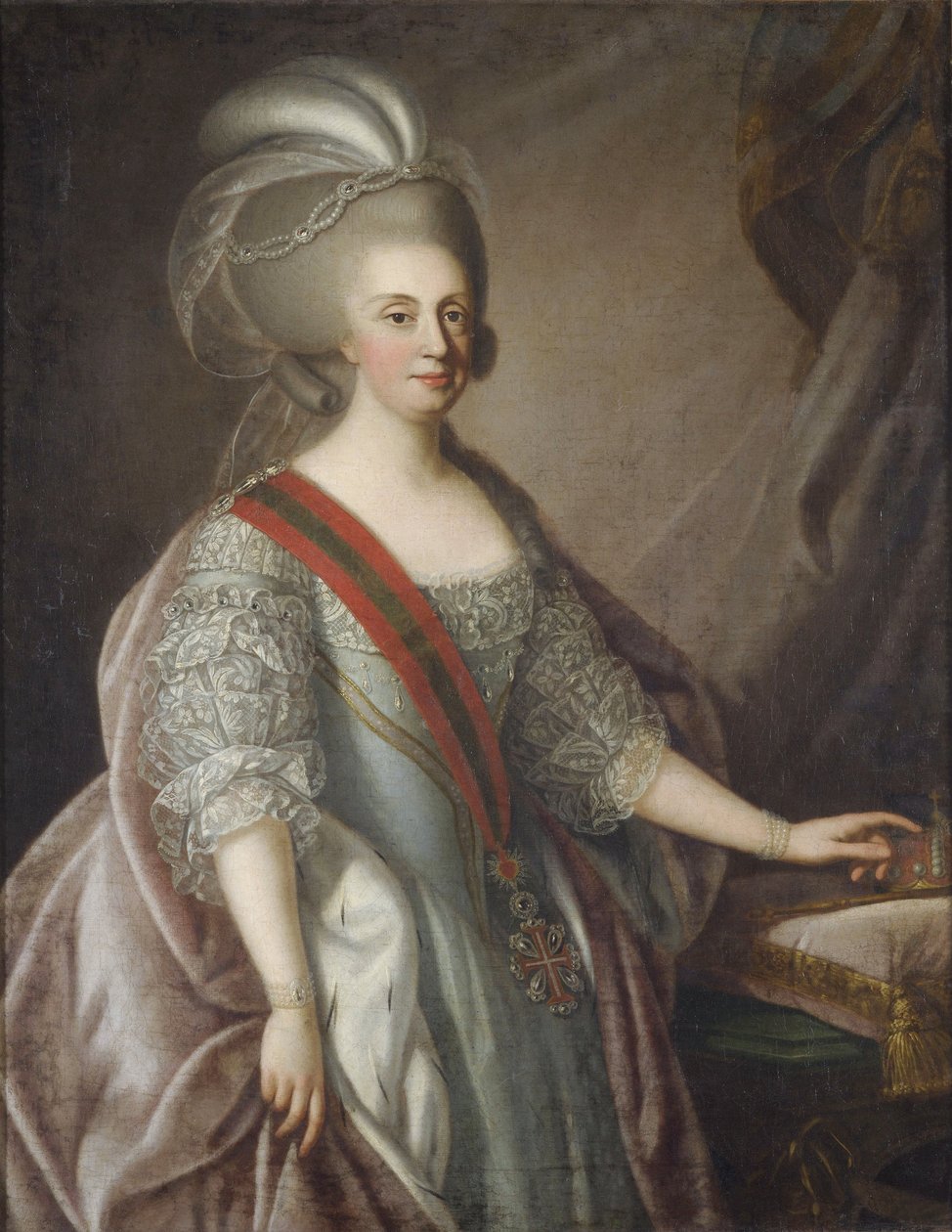 Dronning Marie I av Portugal, kalt den fromme (eller den gale) - Dronning Maria I av Portugal (1734-1816), av Troni, Giuseppe (1739-1810). olje på lerret av Giuseppe Troni