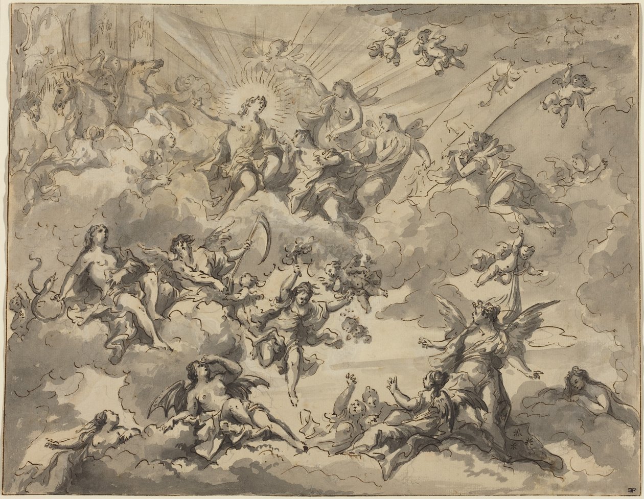 Apollo og musene (penn og svart blekk med grå vask over grafitt på lagt papir) av Giuseppe Valeriani