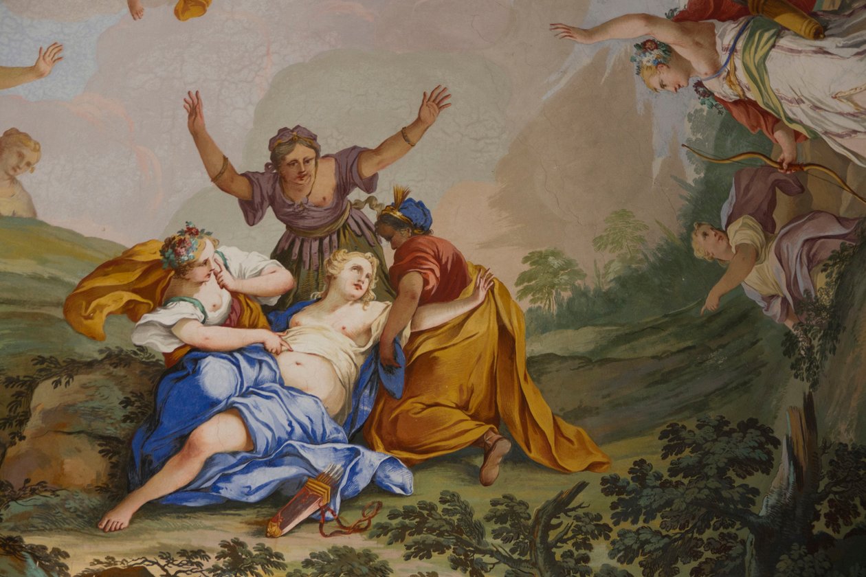 Representasjoner av myten om Diana, av Domenico og Giuseppe Valeriani, freskomaleri av Giuseppe and Valeriani Domenico Valeriani