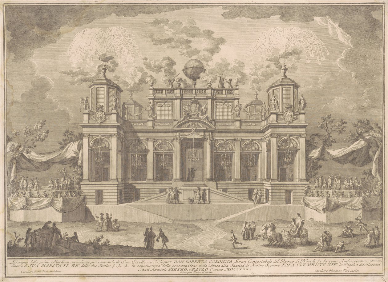 Prima Macchina for Chinea av 1770: En romersk bygning for handel av Giuseppe Vasi, after Giuseppe Palazzi, after Paolo Posi