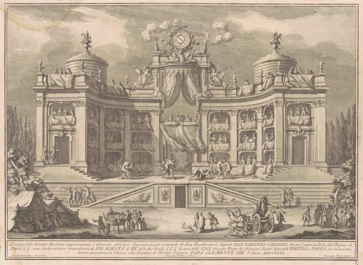 The Seconda Macchina for the Chinea of 1766: A Theatre for Athletic Games av Giuseppe Vasi, after Giuseppe Palazzi, after Paolo Posi