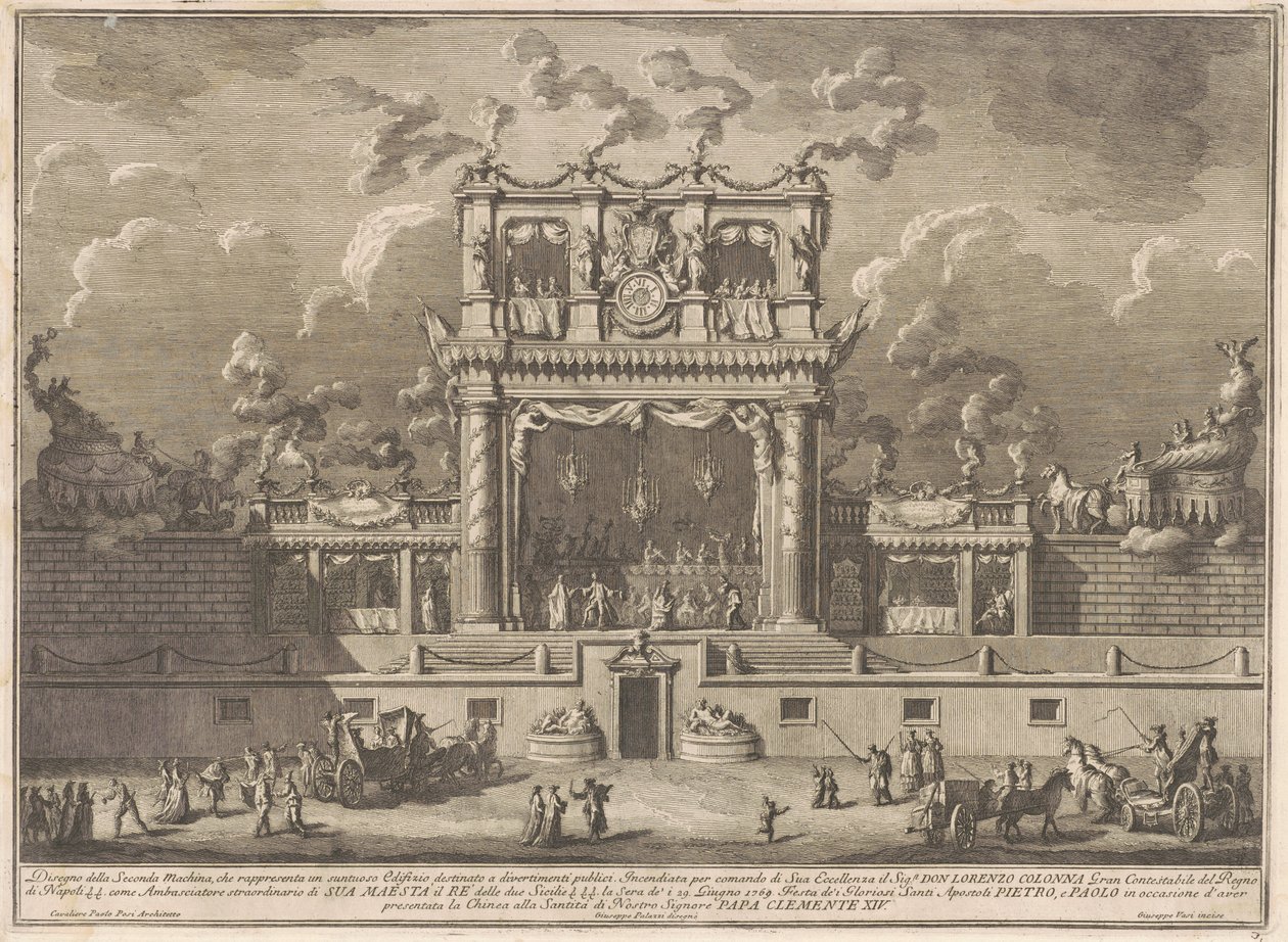 Seconda Macchina for Chinea av 1769: En bygning for offentlig underholdning av Giuseppe Vasi, after Giuseppe Palazzi, after Paolo Posi