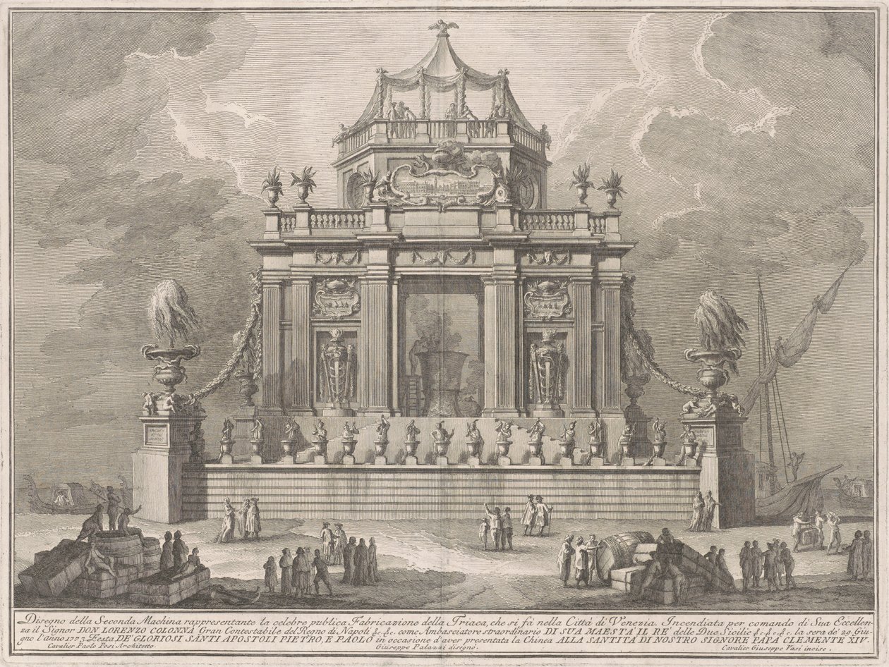 Seconda Macchina for Chinea av 1773: Theriacs forberedelse i Venezia av Giuseppe Vasi, after Giuseppe Palazzi, after Paolo Posi
