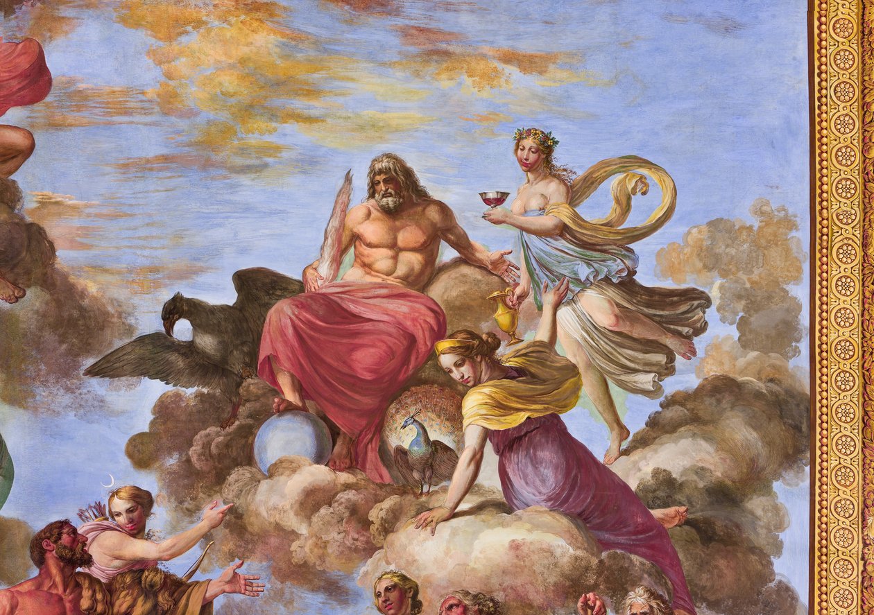 Detalj som representerer Artemis og Jupiter med ørnen, fra Apotheosis of Hercules av Giuseppe Velasco