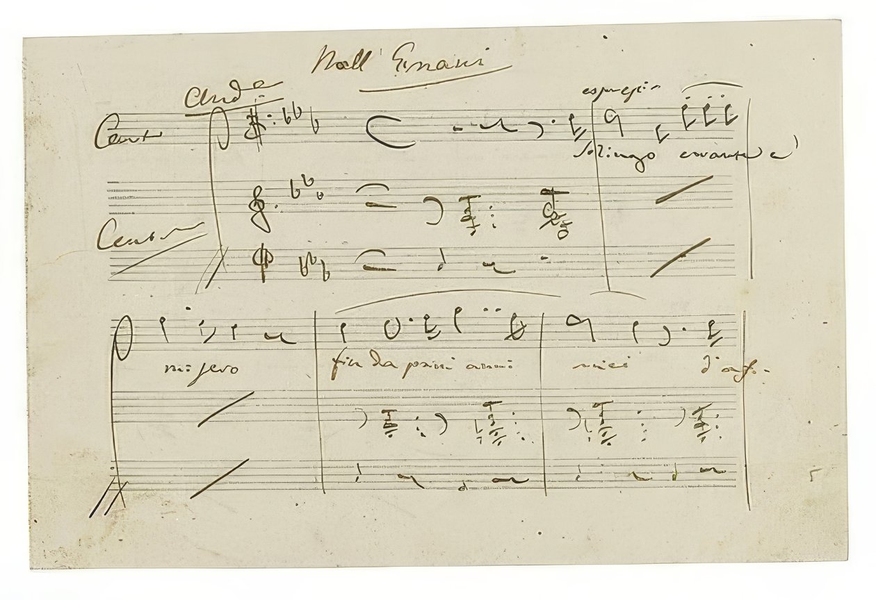 Autograf: Opera Ernani, Finalarie Solingo, errante e misero. Tidlig på 1840-tallet av Giuseppe Verdi