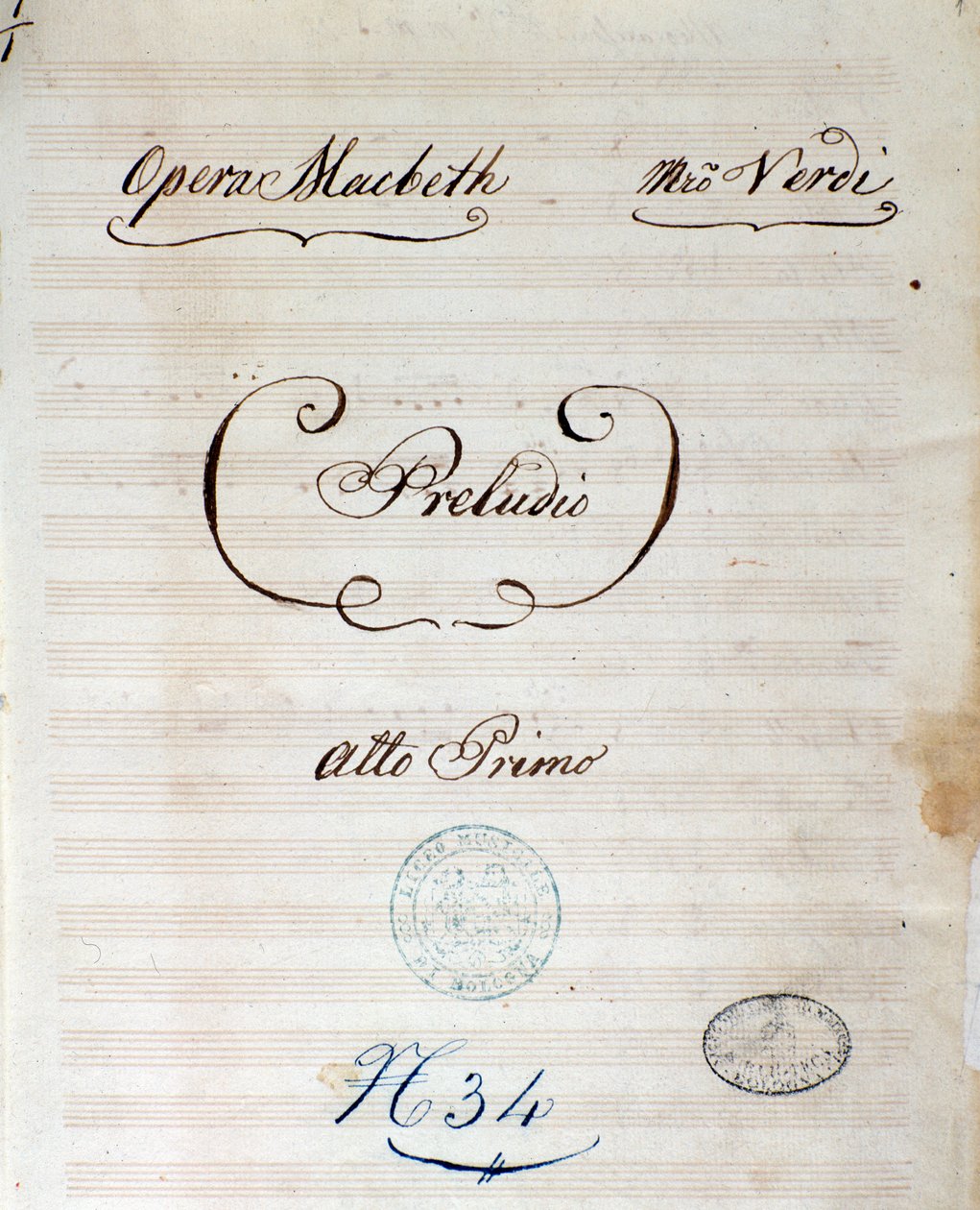 Første side med originalmusikk fra Macbeth-operaen av Giuseppe Verdi av Giuseppe Verdi