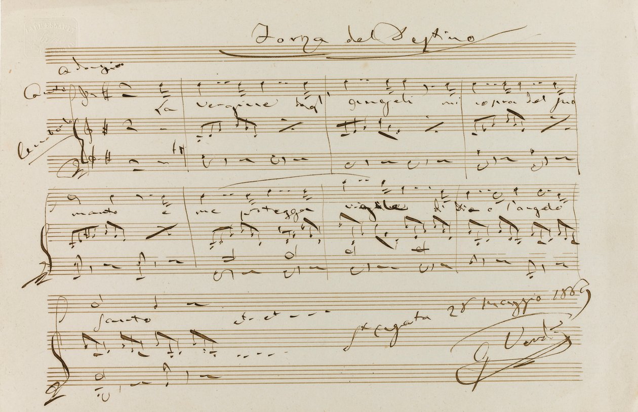 Musikalsk sitat fra The Force of Destiny, St Agata, 28. mai 1869, 1869. av Giuseppe Verdi