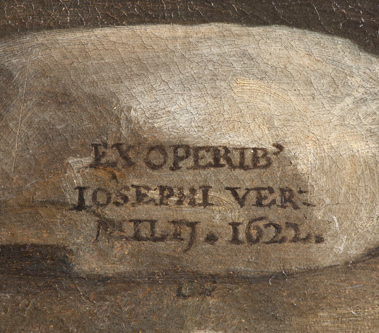Kunstnerens signatur, Nativity, detalj, 1622 av Giuseppe Vermiglio