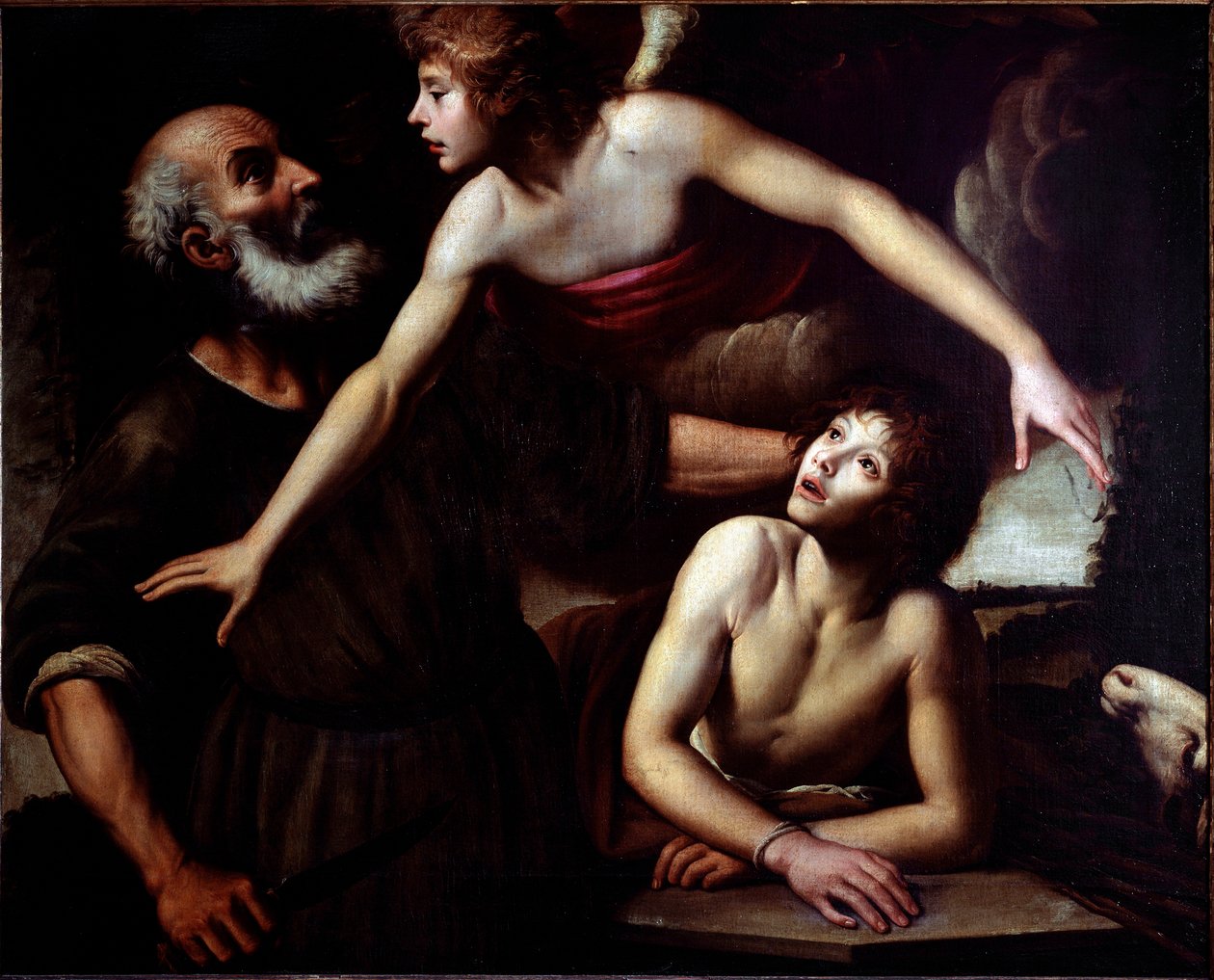 Isaks offer Engelen Stopp Abrahams hånd (Isaks offer) Maleri av Giuseppe Vermiglio (1585-1635) Genes fra 1600-tallet, Musei di Strada Nuova (ex Palazzo Bianco) av Giuseppe Vermiglio