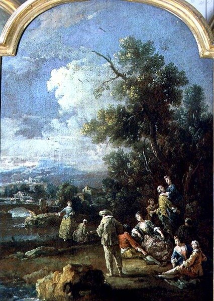 Pjerrot og par (olje på lerret) av Giuseppe Zais