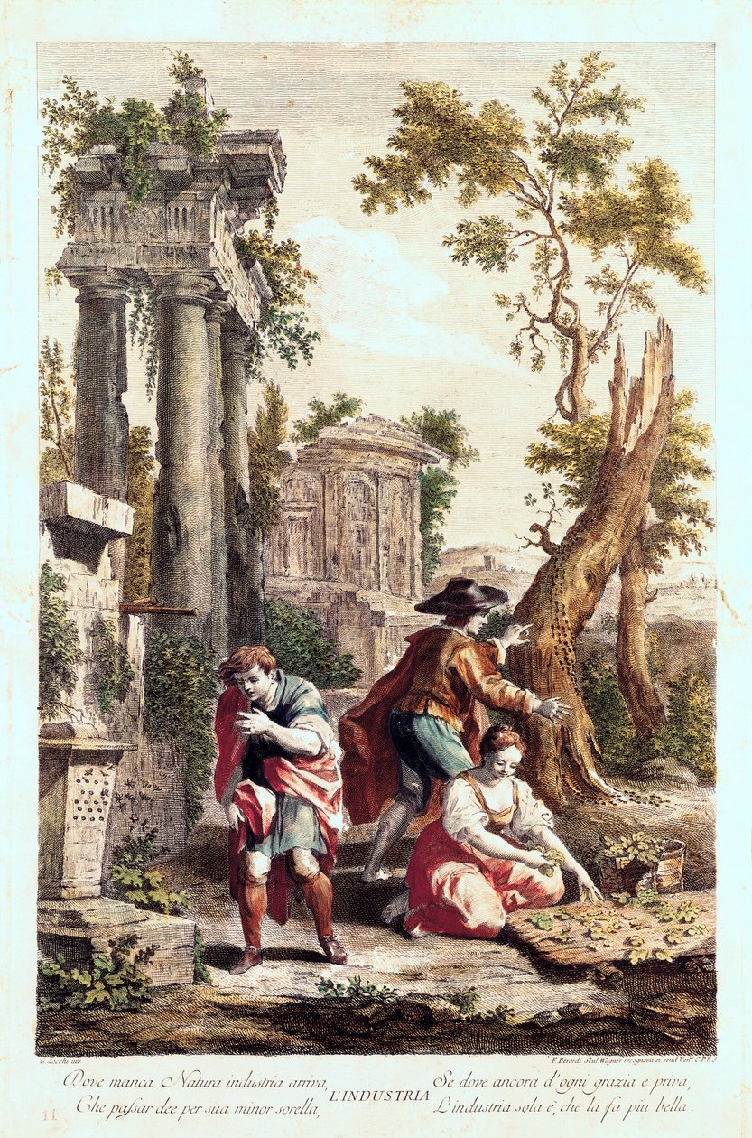 Allegorisk representasjon av industrien. Tegning av Giuseppe Zocchi (1711-1767) 1700-tallet. av Giuseppe Zocchi