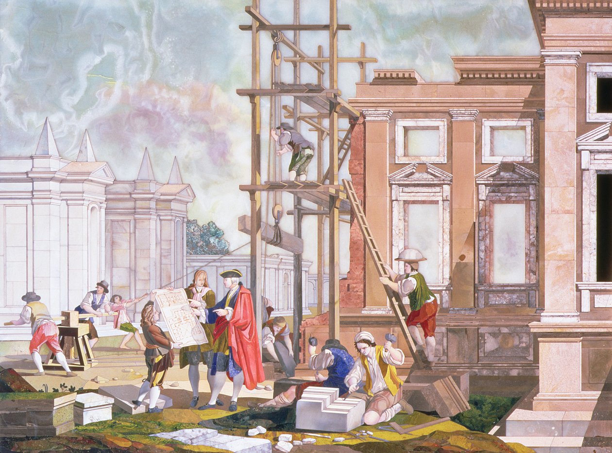 Arkitektur, fra en serie på fire som illustrerer kunsten, ca. 1780 av Giuseppe Zocchi