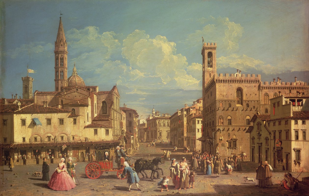The Badia Fiorentina and the Palazzo Del Podesta in Piazza di San Firenze, c.1754 (oil on canvas) av Giuseppe Zocchi