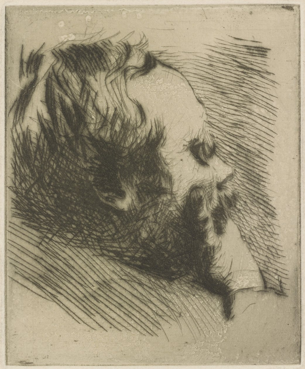 Portrett av Edgar Degas, 1875 (tørrpunkt) av Giuseppe de Nittis
