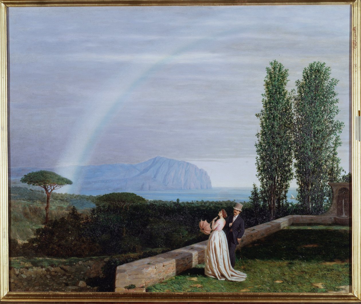 Landskap nær Genova, et par som ser på en regnbue Maleri av Giuseppe delle Piane (1832-1902) 1902 Dim 73x88 cm Genes, Galleria av Arte Moderna, inv 0260 av Giuseppe delle Piane