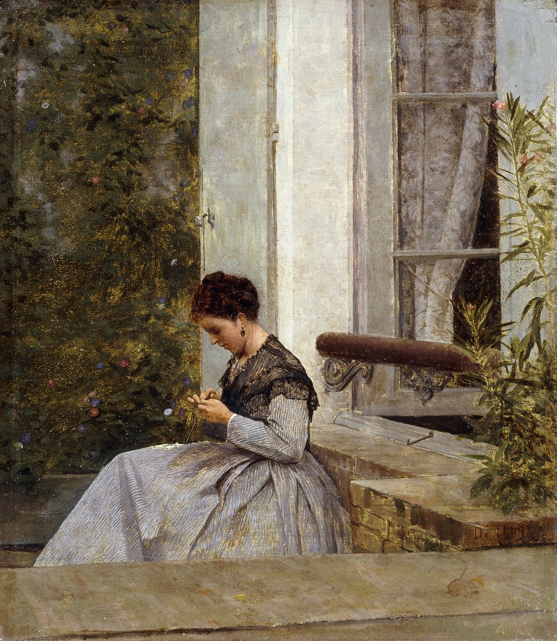 En kvinne som hekler, av Giuseppe or Joseph de Nittis