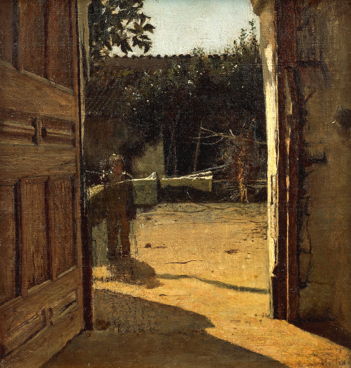 Gårdsplass i sol, interiør i landsted av Giuseppe or Joseph de Nittis