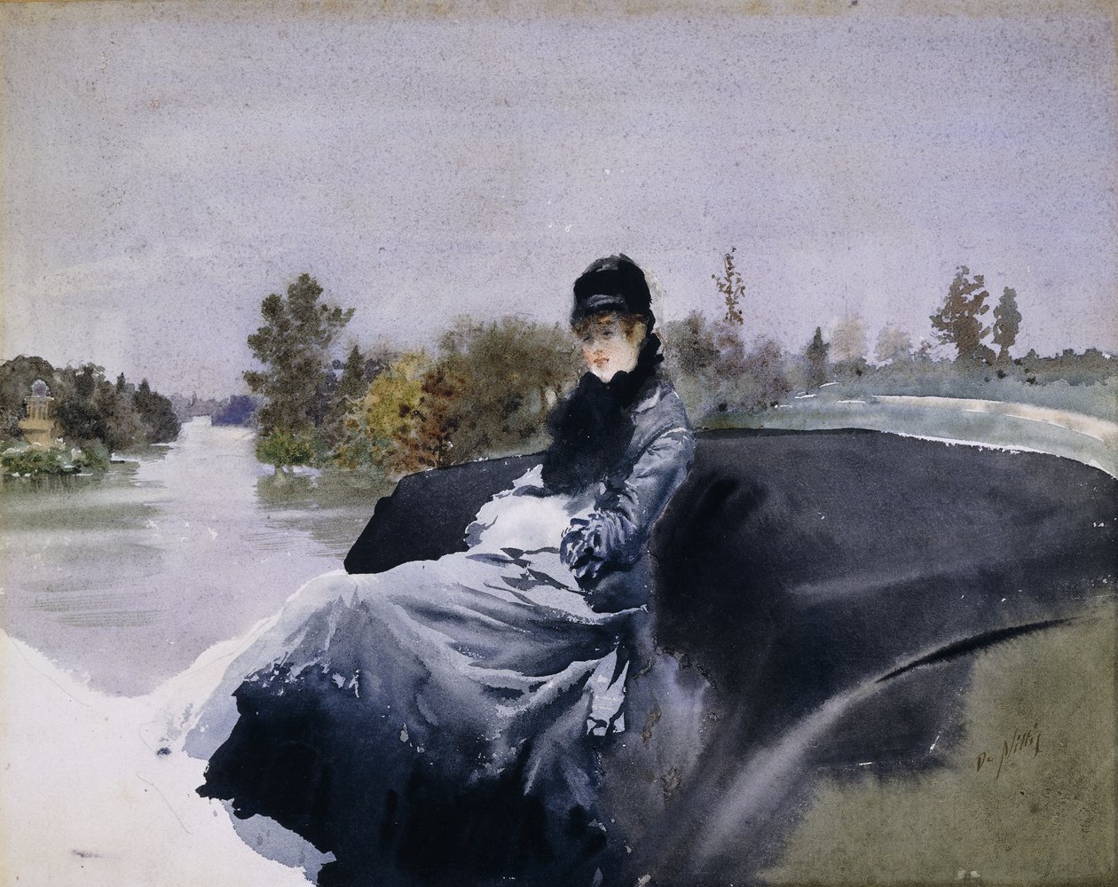 Dame i en vogn; Dame i bil, av Giuseppe or Joseph de Nittis