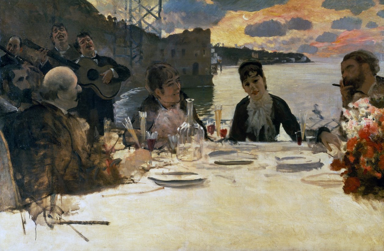 Lunsj på Posillipo, ca. 1879 (olje på lerret) av Giuseppe or Joseph de Nittis