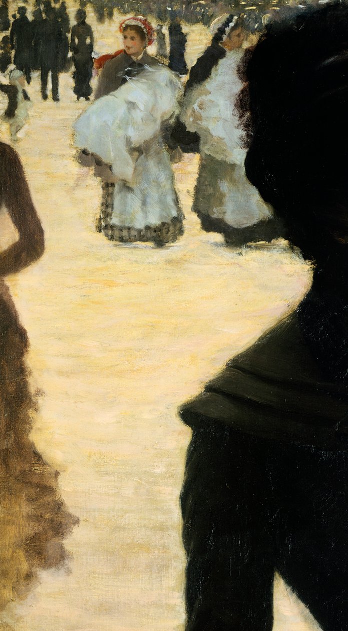 Tilbake fra Bois de Boulogne, Lady with a Dog, av Giuseppe de Nittis, detalj av Giuseppe or Joseph de Nittis