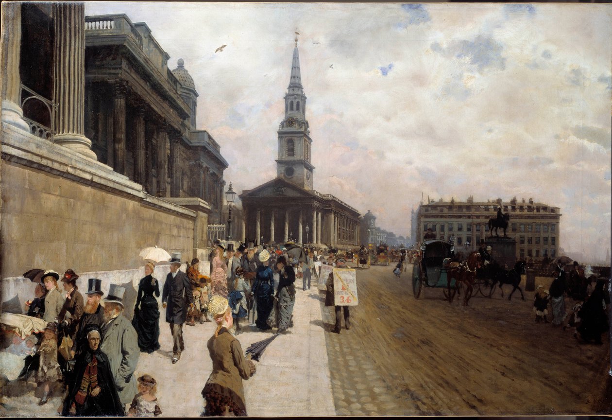 Nasjonalgalleriet og St. Martins kirke i London Maleri av Giuseppe de Nittis (1846-1884) av Giuseppe or Joseph de Nittis