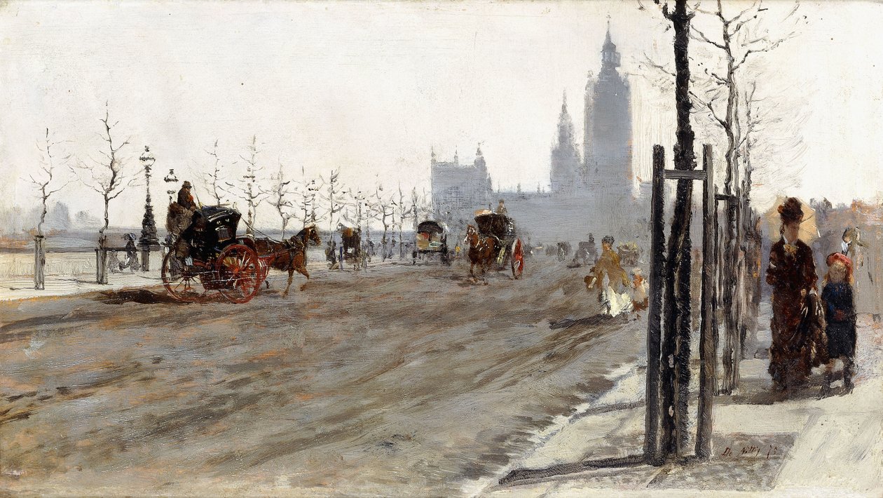Victoria Embankment, London, 1875 av Giuseppe or Joseph de Nittis