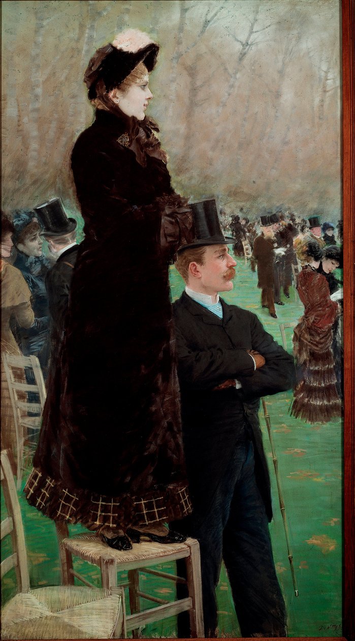 Løpene på Bois de Boulogne Tilskuere ser på hesteveddeløp av Giuseppe or Joseph de Nittis