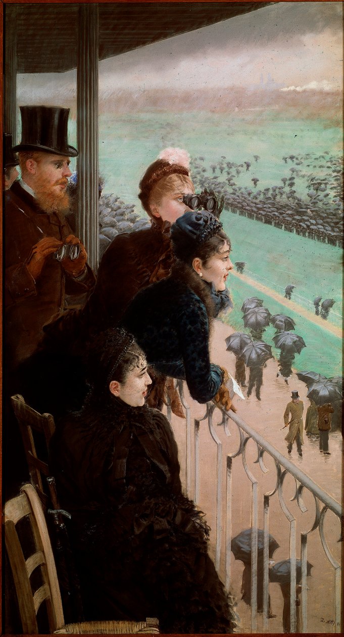 Løpene på Bois de Boulogne Tilskuere ser på hesteveddeløp. Maleri av Giuseppe De Nittis (1846-1884) 1881 Roma, Galleria Nazionale d