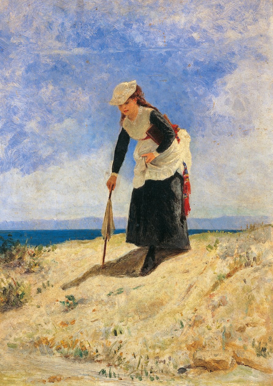 Kvinne i sand, ca 1875, av Giuseppe de Nittis (1846-1884), olje på lerret, 35x26 cm av Giuseppe or Joseph de Nittis