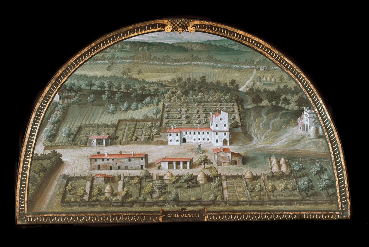 Utsikt over Villa di Colle Salvetti nær Livorno, Italia (Tempera av Giusto Utens