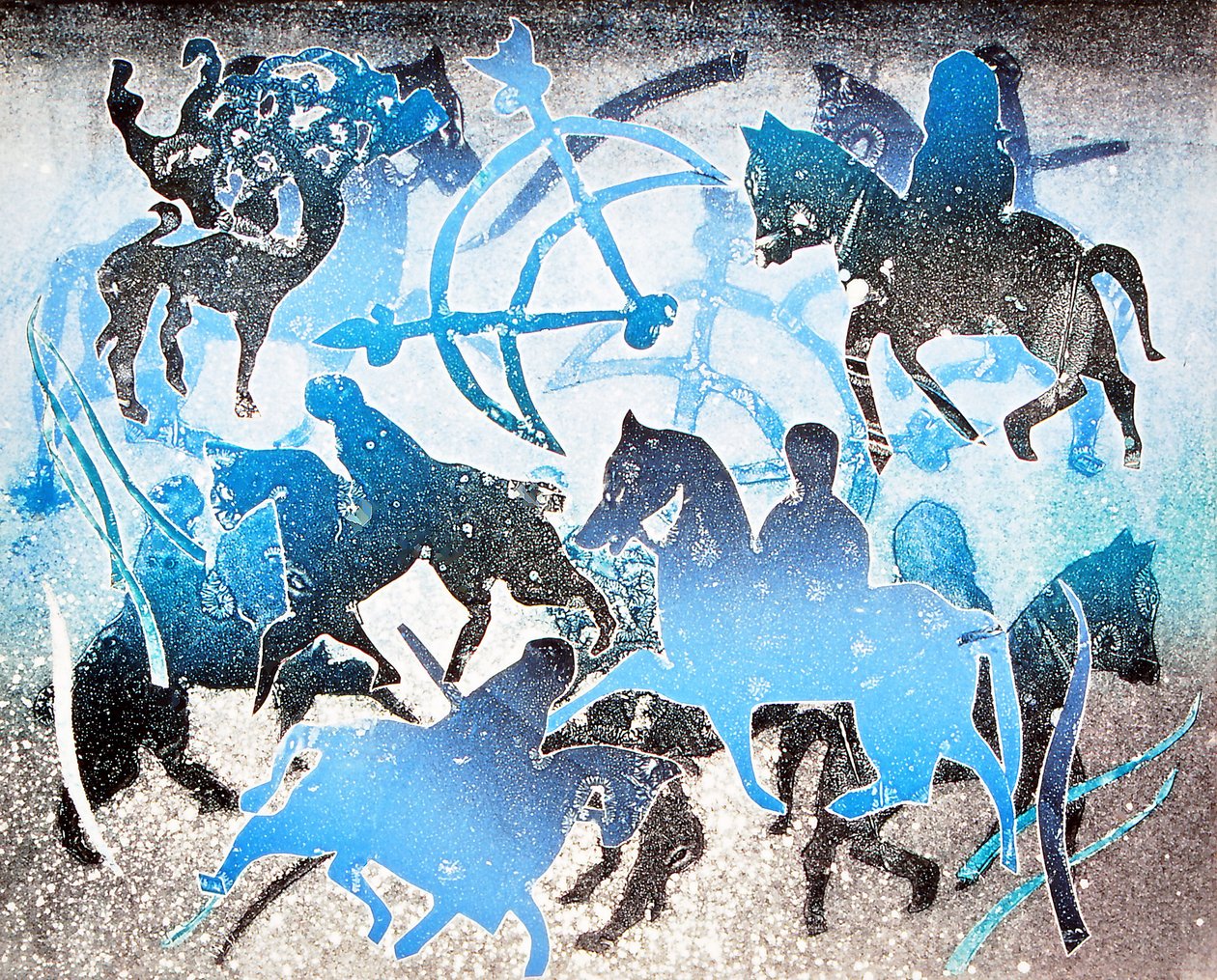 Blue Riders, 2000 (monoprint) av Gloria Wallington