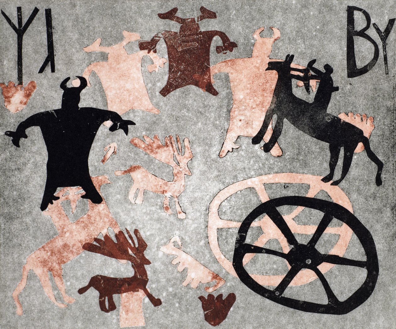Bergmaleri, 1994 (monotype) av Gloria Wallington