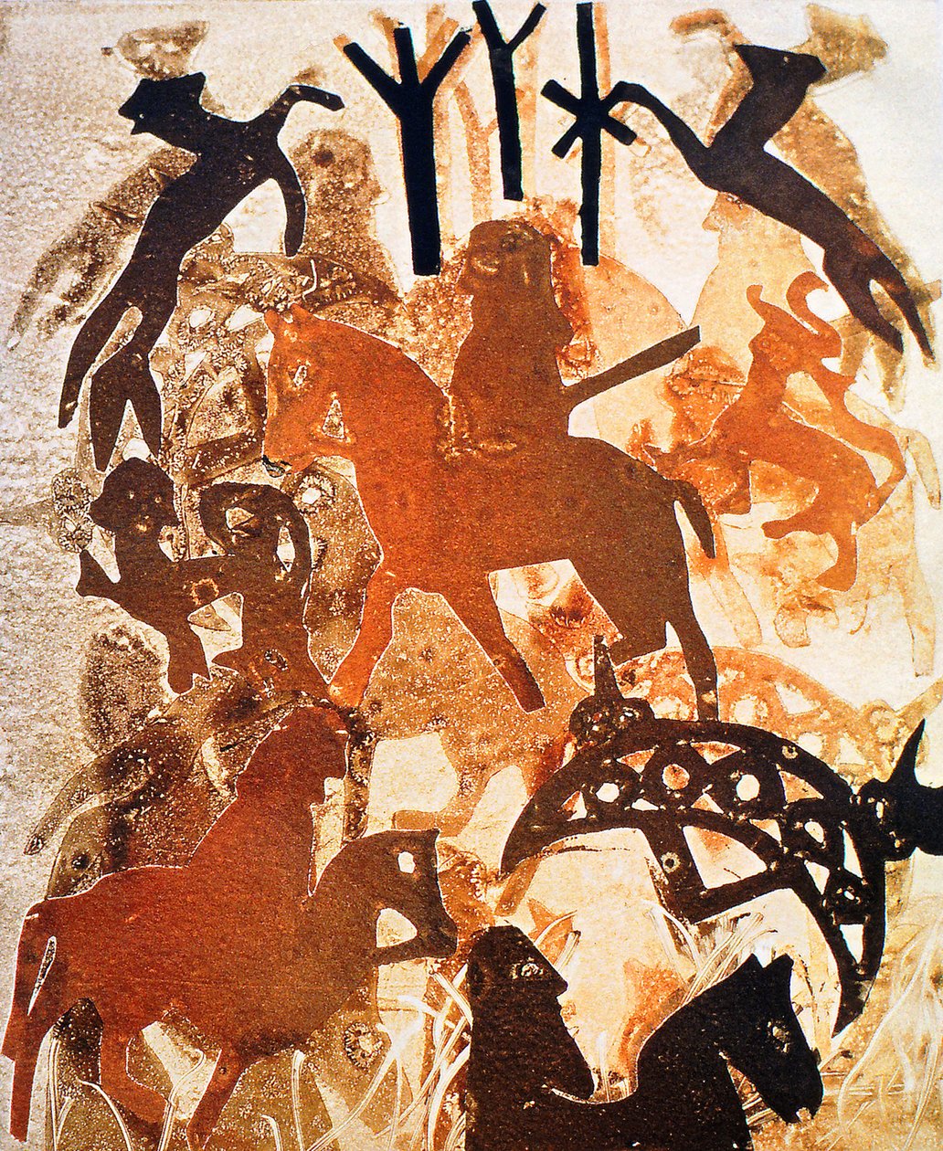 Symboler og runer, 2000 (monoprint) av Gloria Wallington