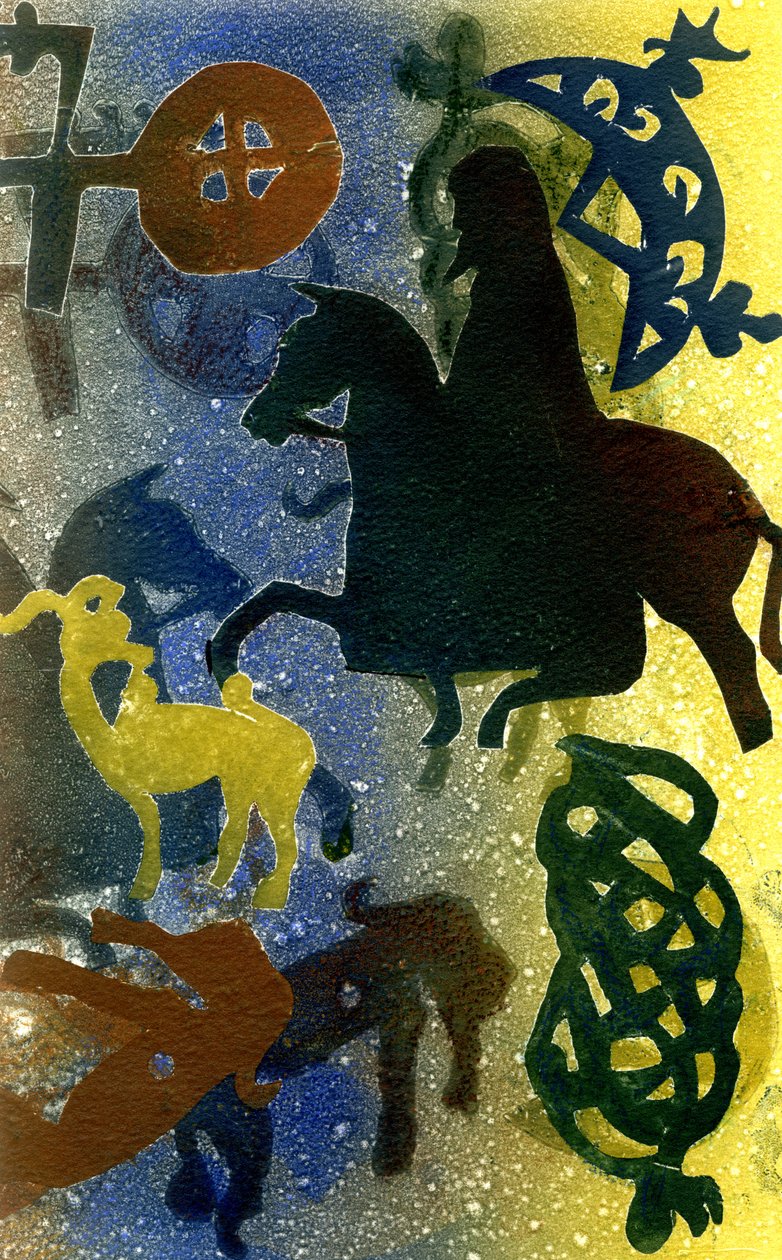 Pictish Horsemen (monotype) av Gloria Wallington