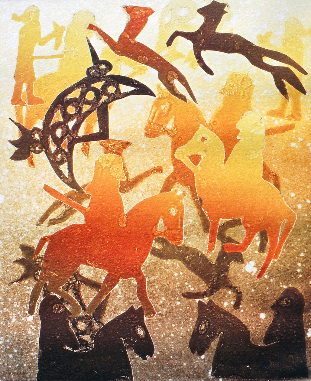 Pictish Hunt 2000 (monoprint) av Gloria Wallington
